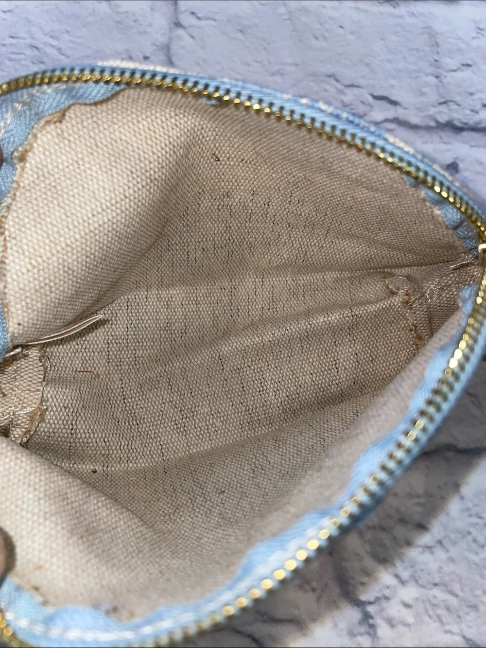 FEED for Clarins Blue and Cream Floral Canvas Cosmetic Pouch